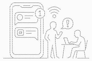 Illustration of smartphone with messaging apps open in a minimal app interface setting, with a determined mood.