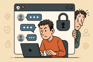 Illustration of private conversation interface demo in a minimal app interface setting, with a focused mood.